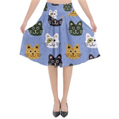 Cat Cat Background Animals Little Cat Pets Kittens Flared Midi Skirt by 99art