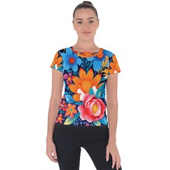 Flowers Bloom Spring Colorful Artwork Decoration Short Sleeve Sports Top  by 99art