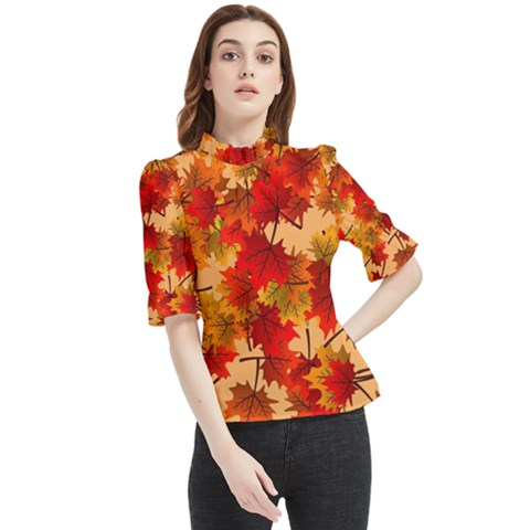 Wallpaper Background Autumn Fall Frill Neck Blouse by Vaneshart