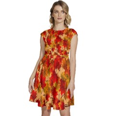 Wallpaper Background Autumn Fall Cap Sleeve High Waist Dress by Vaneshart