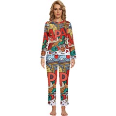 Earthquake And Tsunami Drawing Japan Illustration Womens  Long Sleeve Lightweight Pajamas Set by Vaneshart