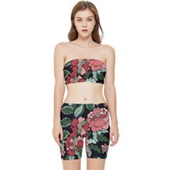 Beautiful Floral Vector Seamless Pattern Stretch Shorts And Tube Top Set by Vaneshart
