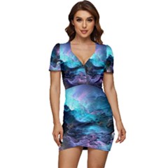 Abstract Graphics Nebula Psychedelic Space Low Cut Cap Sleeve Mini Dress by 99art