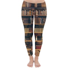 Books On Bookshelf Assorted Color Book Lot In Bookcase Library Classic Winter Leggings by 99art