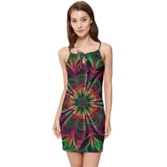 Multicolored Flower Mandala Wallpaper Kaleidoscope Pattern Summer Tie Front Dress by 99art