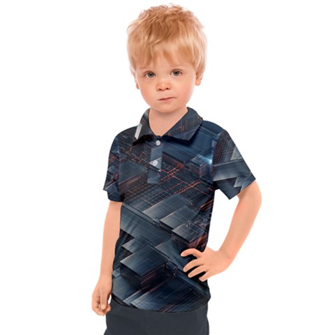 Architectural Design Abstract 3d Neon Glow Industry Kids  Polo Tee by 99art