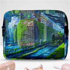 Anime Landscape Apocalyptic Ruins Water City Cityscape Make Up Pouch (large) by 99art