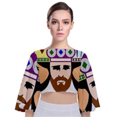 Comic-characters-eastern-magi-sages Tie Back Butterfly Sleeve Chiffon Top by 99art