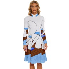 Spirit-boat-funny-comic-graphic Long Sleeve Shirt Collar A-line Dress by 99art