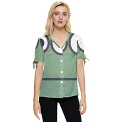 Cartoon-cute-frankenstein-halloween Bow Sleeve Button Up Top by 99art