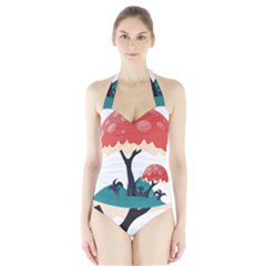 Tree-art-trunk-artwork-cartoon Halter Swimsuit by 99art