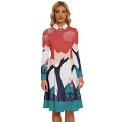Tree-art-trunk-artwork-cartoon Long Sleeve Shirt Collar A-line Dress by 99art