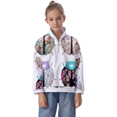 Ladybug-flower-pattern-shabby-chic Kids  Half Zip Hoodie by 99art