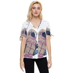 Drawing-astronaut Bow Sleeve Button Up Top by 99art
