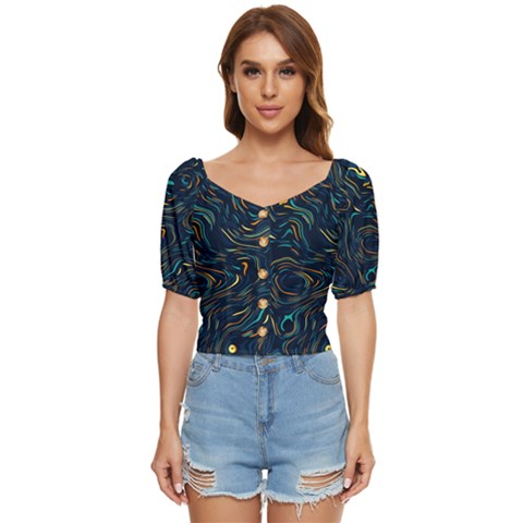 Colorful Abstract Pattern Creative Colorful Line Linear Background Button Up Blouse by B30l