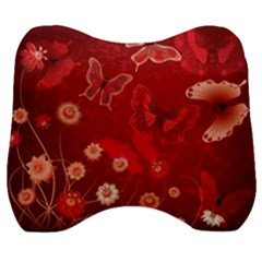 Four Red Butterflies With Flower Illustration Butterfly Flowers Velour Head Support Cushion by B30l