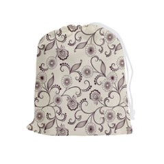 White And Brown Floral Wallpaper Flowers Background Pattern Drawstring Pouch (xl) by B30l