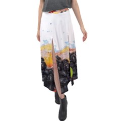 Variety Of Fruit Water Berry Food Splash Kiwi Grape Velour Split Maxi Skirt by B30l