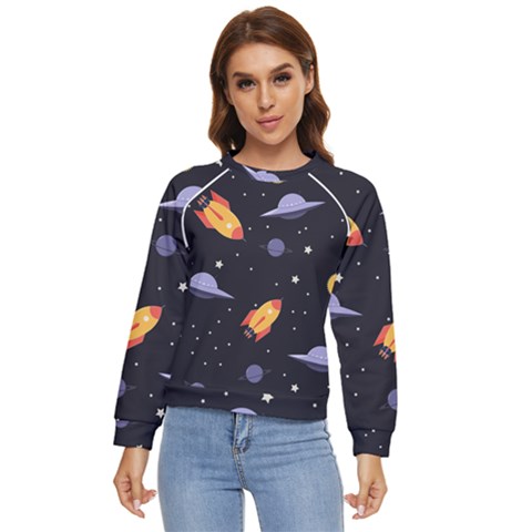 Cosmos Rockets Spaceships Ufos Women s Long Sleeve Raglan Tee by Cowasu