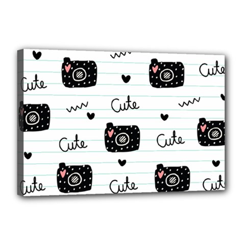 Cute Cameras Doodles Hand Drawn Canvas 18  X 12  (stretched) by Cowasu