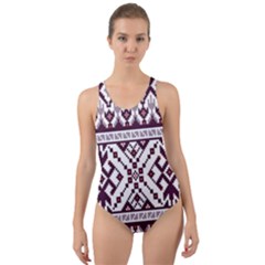 Illustration Ukrainian Folk Seamless Pattern Ornament Cut-out Back One Piece Swimsuit by Cowasu