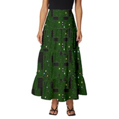 Circuit Board Conductor Tracks Tiered Ruffle Maxi Skirt by Cowasu