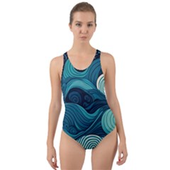 Waves Ocean Sea Abstract Whimsical Abstract Art Cut-out Back One Piece Swimsuit by Cowasu