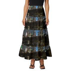 New York Night Central Park Skyscrapers Skyline Tiered Ruffle Maxi Skirt by Cowasu