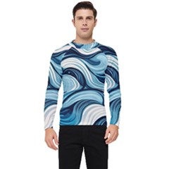 Pattern Ocean Waves Arctic Ocean Blue Nature Sea Men s Long Sleeve Rash Guard by danenraven