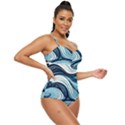 Pattern Ocean Waves Arctic Ocean Blue Nature Sea Retro Full Coverage Swimsuit View3