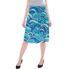 Pattern Ocean Waves Blue Nature Sea Abstract Midi Beach Skirt by danenraven