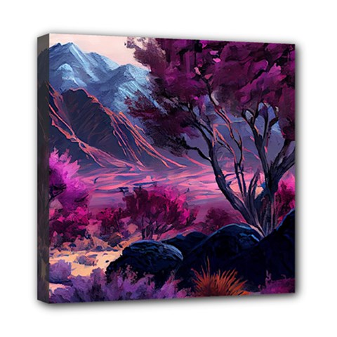 Landscape Painting Purple Tree Mini Canvas 8  X 8  (stretched) by Ndabl3x