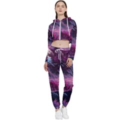 Landscape Painting Purple Tree Cropped Zip Up Lounge Set by Ndabl3x