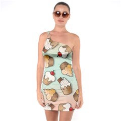 Cupcakes Cake Pie Pattern One Shoulder Ring Trim Bodycon Dress by Ndabl3x