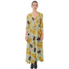 Honey Bee Bees Pattern Button Up Boho Maxi Dress by Ndabl3x