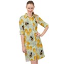 Honey Bee Bees Pattern Long Sleeve Mini Shirt Dress View1