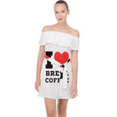I Love Breve Coffee Off Shoulder Chiffon Dress by ilovewhateva