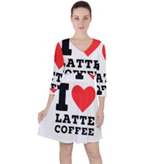 I Love Latte Coffee Quarter Sleeve Ruffle Waist Dress by ilovewhateva