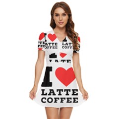 I Love Latte Coffee V-neck High Waist Chiffon Mini Dress by ilovewhateva