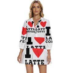 I Love Latte Coffee V-neck Placket Mini Dress by ilovewhateva