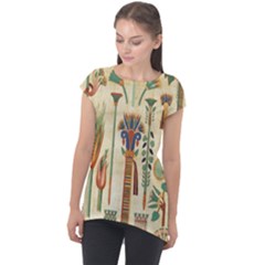 Egyptian Paper Papyrus Hieroglyphs Cap Sleeve High Low Top by Wav3s