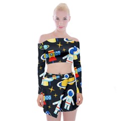 Space Seamless Pattern Off Shoulder Top With Mini Skirt Set by Wav3s