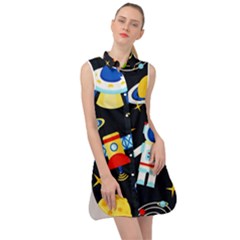 Space Seamless Pattern Sleeveless Shirt Dress by Wav3s