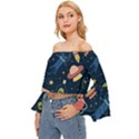 Seamless-pattern-with-funny-aliens-cat-galaxy Off Shoulder Flutter Bell Sleeve Top View2