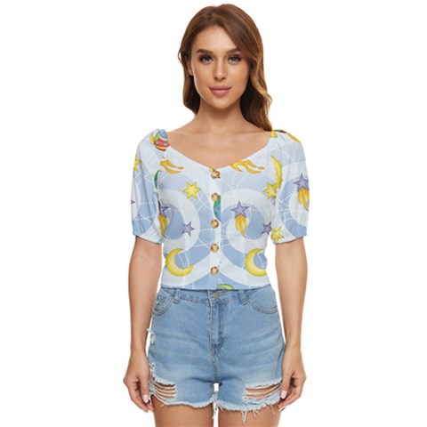 Science Fiction Outer Space Button Up Blouse by Ndabl3x