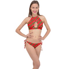 Christmas Paper Star Texture Cross Front Halter Bikini Set by Ndabl3x