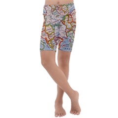 Map Europe Globe Countries States Kids  Lightweight Velour Cropped Yoga Leggings by Ndabl3x