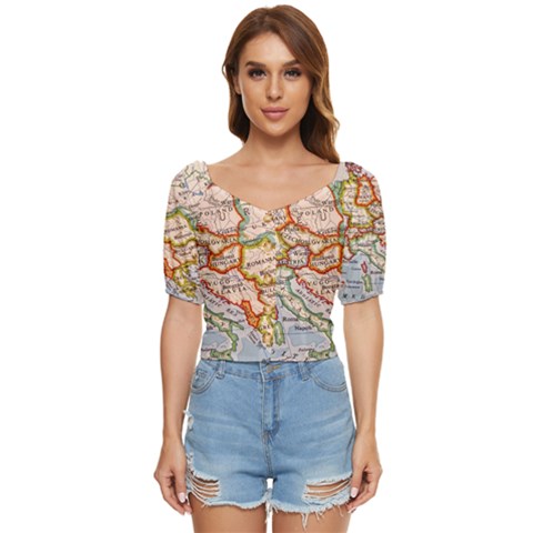 Map Europe Globe Countries States Button Up Blouse by Ndabl3x