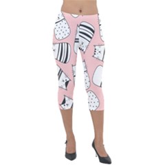 Cute Cats Cartoon Seamless-pattern Lightweight Velour Capri Leggings  by Vaneshart