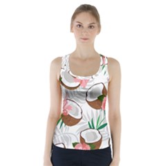 Seamless Pattern Coconut Piece Palm Leaves With Pink Hibiscus Racer Back Sports Top by Vaneshart